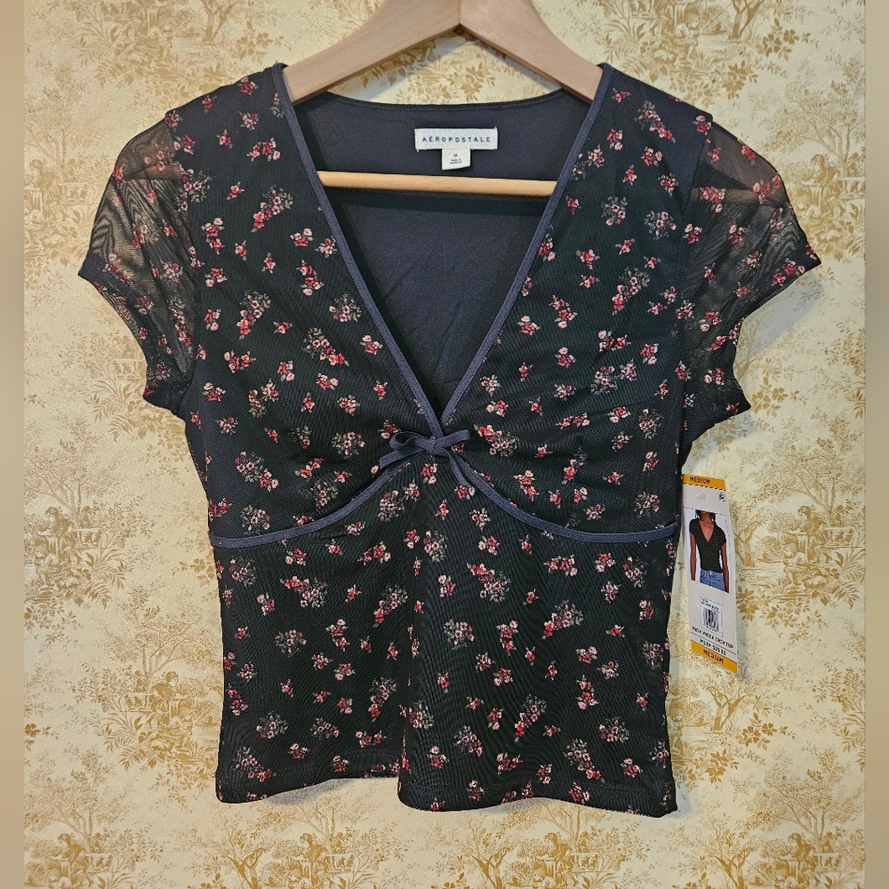 Med Aeropostale Babydoll Mesh Floral Top